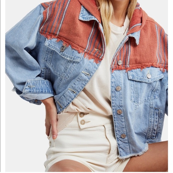 Free People Jackets & Blazers - Free People Baja Hooded Denim Jacket M